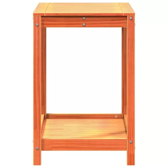 viaszbarna tömör fenyőfa ültetőasztal polccal 82,5x50x75 cm
