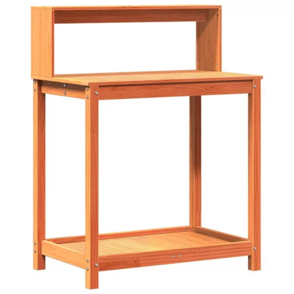 barna tömör fenyőfa ültetőasztal polccal 82,5 x 50 x 109,5 cm