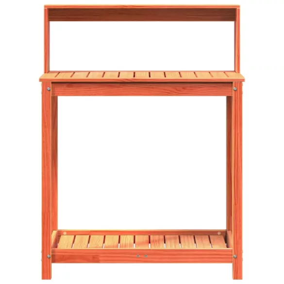 barna tömör fenyőfa ültetőasztal polccal 82,5 x 50 x 109,5 cm