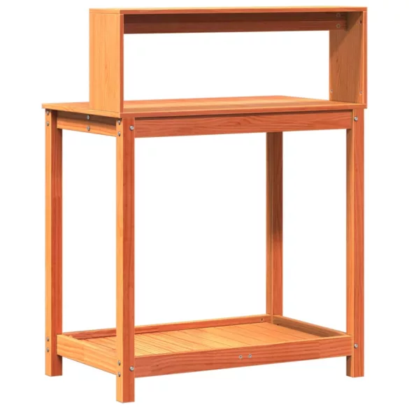 barna tömör fenyőfa ültetőasztal polccal 82,5 x 50 x 109,5 cm