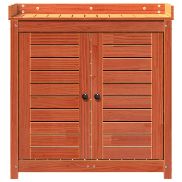 barna tömör fenyőfa ültetőasztal polcokkal 82,5 x 50 x 86,5 cm