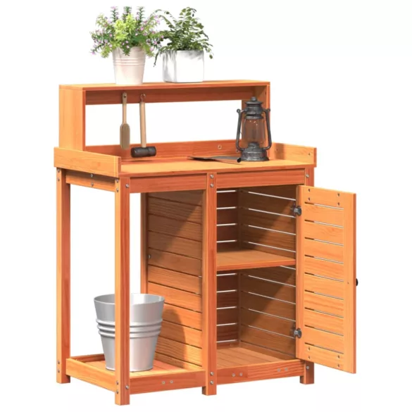 barna tömör fenyőfa ültetőasztal polccal 82,5 x 50 x 109,5 cm