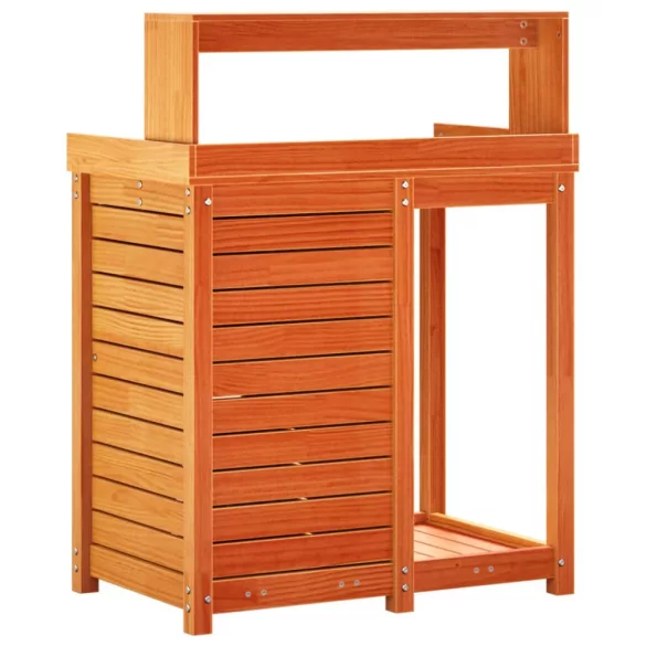 barna tömör fenyőfa ültetőasztal polccal 82,5 x 50 x 109,5 cm