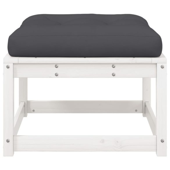 fehér tömör fenyőfa kerti lábzsámoly párnával