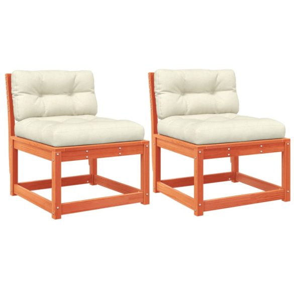 2 db viaszbarna tömör fenyőfa kerti kanapé párnával