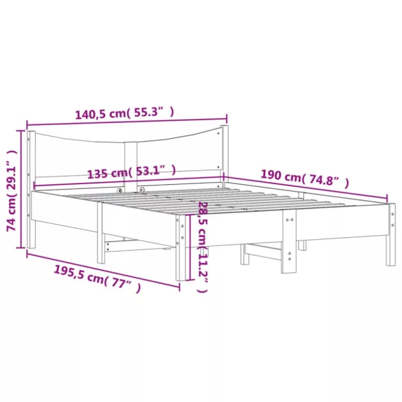 viaszbarna tömör fenyőfa ágy matrac nélkül 135 x 190 cm