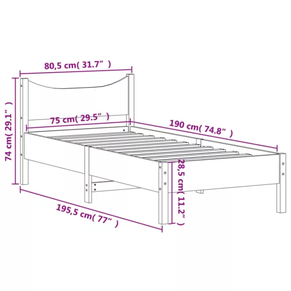 tömör fenyőfa ágy matrac nélkül 75 x 190 cm