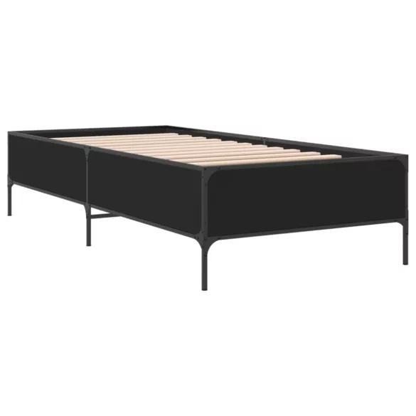 fekete szerelt fa és fém ágykeret 100 x 200 cm