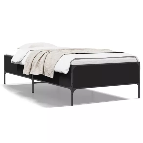 fekete szerelt fa és fém ágykeret 90 x 200 cm
