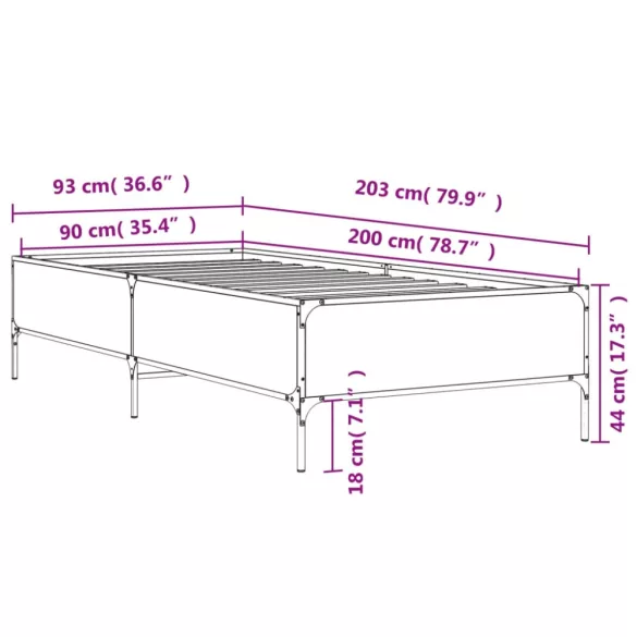 fekete szerelt fa és fém ágykeret 90 x 200 cm