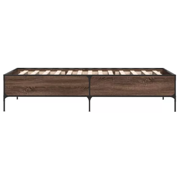 barna tölgyszínű szerelt fa és fém ágykeret 90 x 200 cm