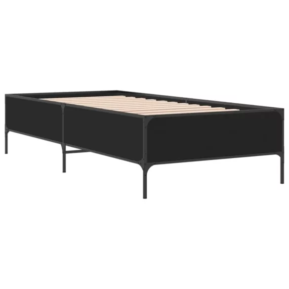 fekete szerelt fa és fém ágykeret 90 x 190 cm