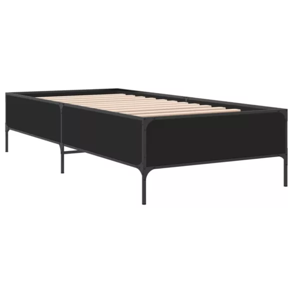 fekete szerelt fa és fém ágykeret 75 x 190 cm