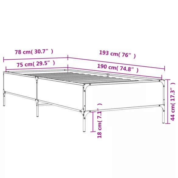 fekete szerelt fa és fém ágykeret 75 x 190 cm
