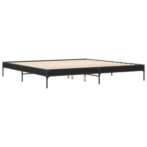 fekete szerelt fa és fém ágykeret 200 x 200 cm