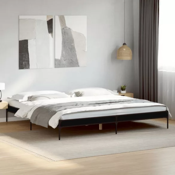 fekete szerelt fa és fém ágykeret 200 x 200 cm