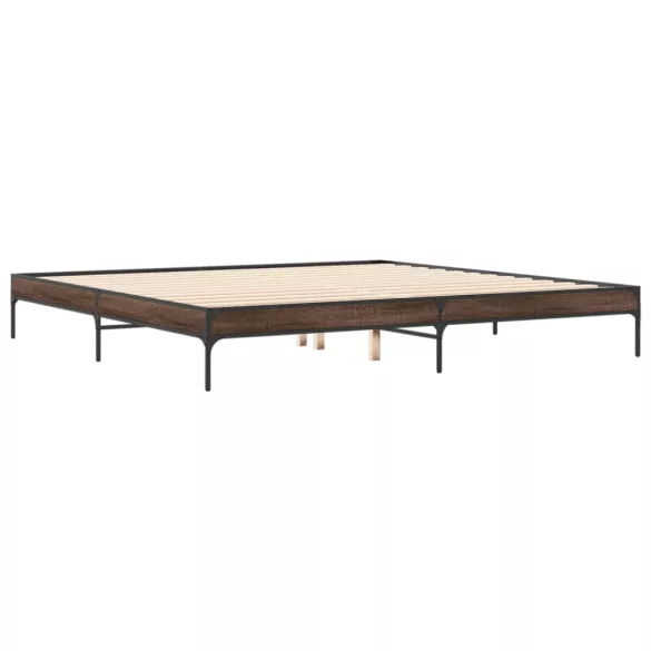 barna tölgyszínű szerelt fa és fém ágykeret 200 x 200 cm