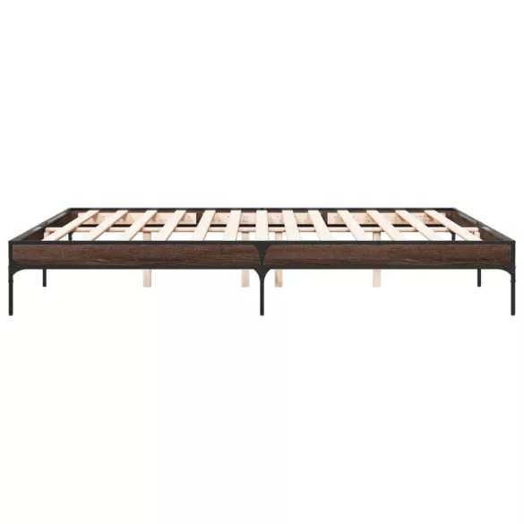 barna tölgyszínű szerelt fa és fém ágykeret 200 x 200 cm