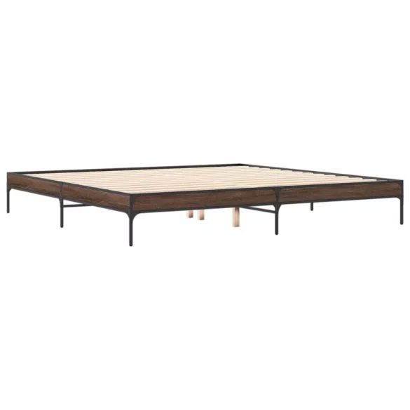barna tölgyszínű szerelt fa és fém ágykeret 200 x 200 cm