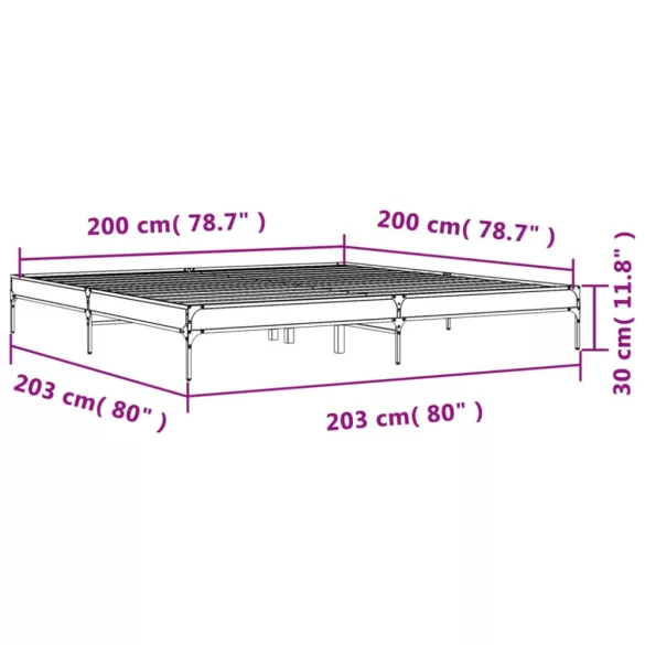barna tölgyszínű szerelt fa és fém ágykeret 200 x 200 cm