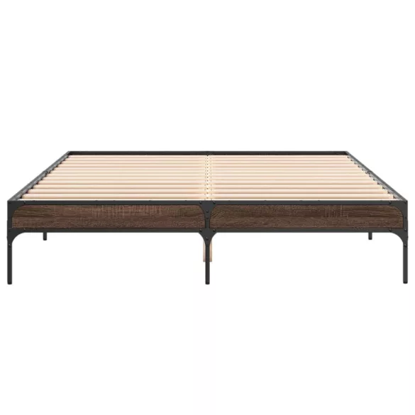 barna tölgyszínű szerelt fa és fém ágykeret 160 x 200 cm