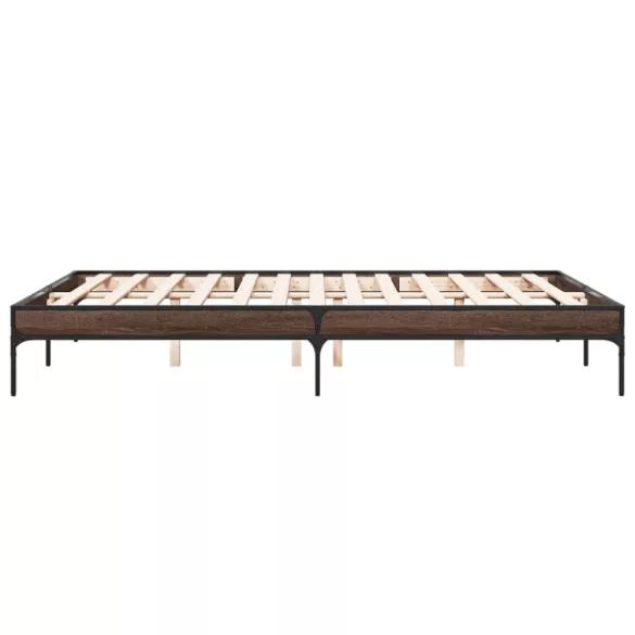 barna tölgyszínű szerelt fa és fém ágykeret 160 x 200 cm