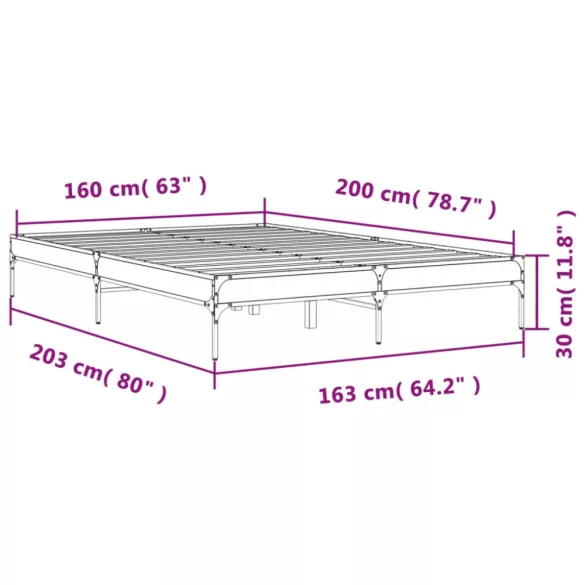 barna tölgyszínű szerelt fa és fém ágykeret 160 x 200 cm