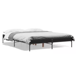 fekete szerelt fa és fém ágykeret 150 x 200 cm