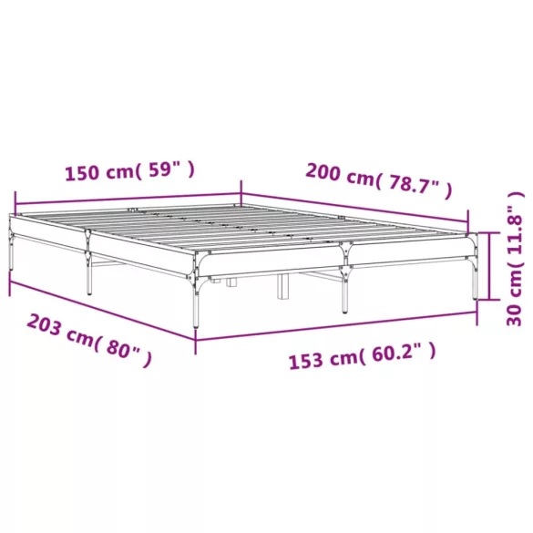 fekete szerelt fa és fém ágykeret 150 x 200 cm