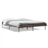 barna tölgyszínű szerelt fa és fém ágykeret 150 x 200 cm