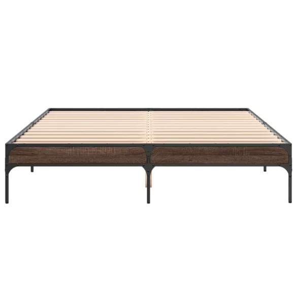 barna tölgyszínű szerelt fa és fém ágykeret 150 x 200 cm