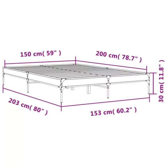 barna tölgyszínű szerelt fa és fém ágykeret 150 x 200 cm