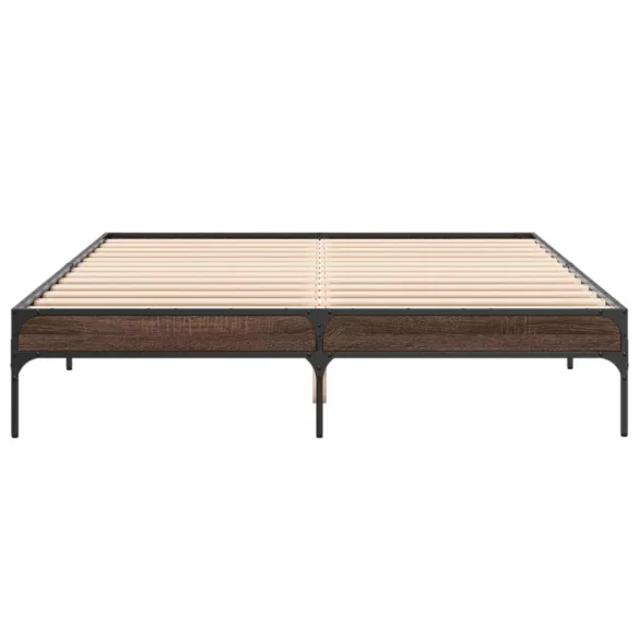 barna tölgyszínű szerelt fa és fém ágykeret 140 x 200 cm