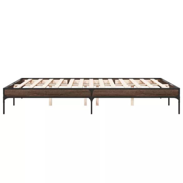 barna tölgyszínű szerelt fa és fém ágykeret 140 x 200 cm