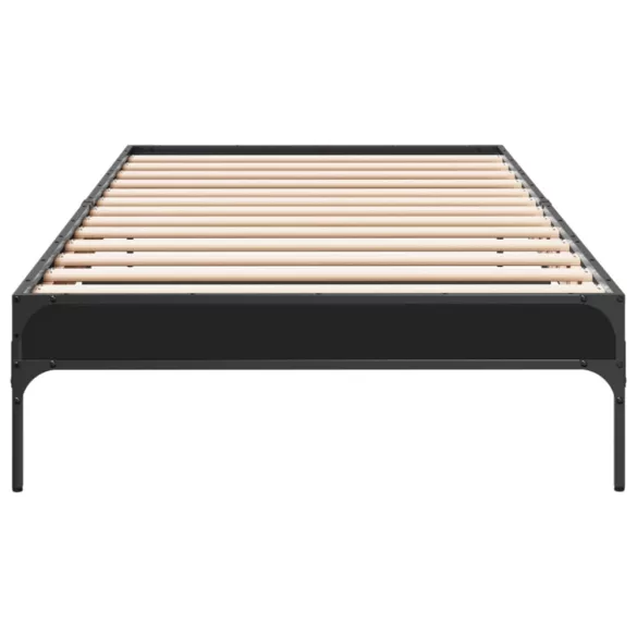 fekete szerelt fa és fém ágykeret 100 x 200 cm