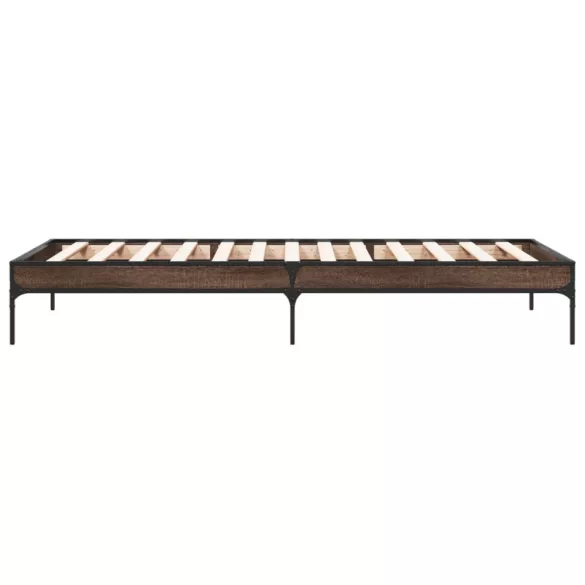 barna tölgyszínű szerelt fa és fém ágykeret 100 x 200 cm