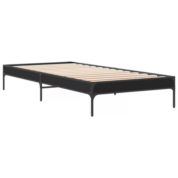 fekete szerelt fa és fém ágykeret 90 x 200 cm