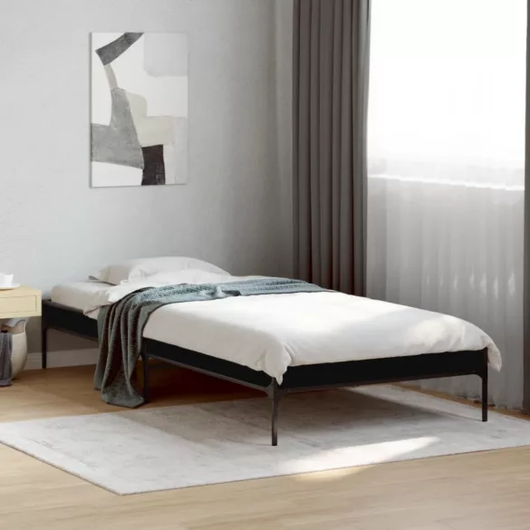 fekete szerelt fa és fém ágykeret 90 x 200 cm