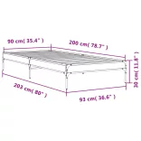 fekete szerelt fa és fém ágykeret 90 x 200 cm