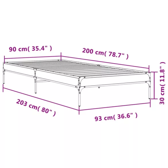 fekete szerelt fa és fém ágykeret 90 x 200 cm