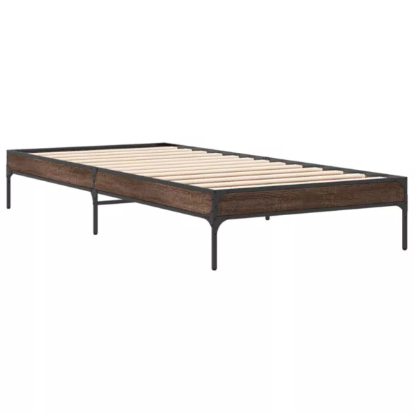 barna tölgyszínű szerelt fa és fém ágykeret 90 x 200 cm