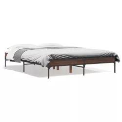 barna tölgyszínű szerelt fa és fém ágykeret 140x190 cm