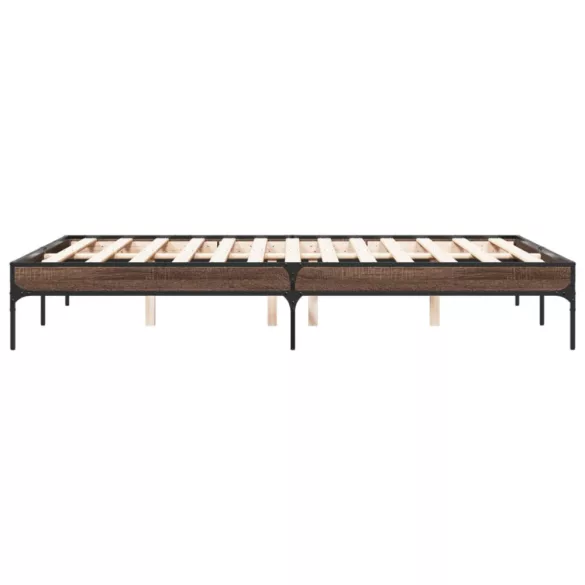barna tölgyszínű szerelt fa és fém ágykeret 140x190 cm