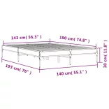 barna tölgyszínű szerelt fa és fém ágykeret 140x190 cm