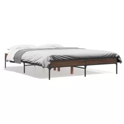   barna tölgyszínű szerelt fa és fém ágykeret 135 x 190 cm