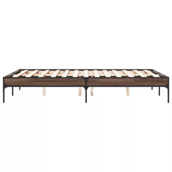 barna tölgyszínű szerelt fa és fém ágykeret 135 x 190 cm