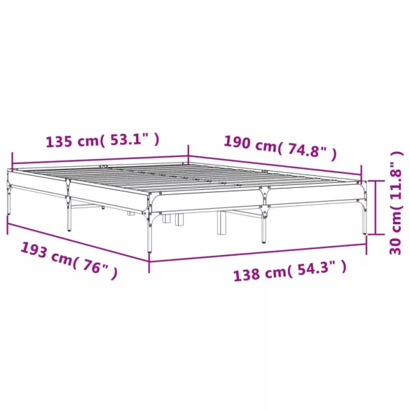 barna tölgyszínű szerelt fa és fém ágykeret 135 x 190 cm