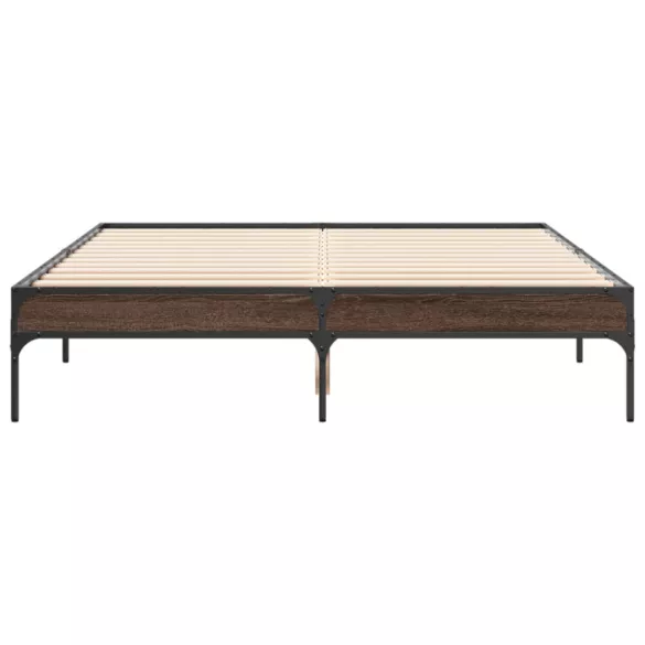 barna tölgyszínű szerelt fa és fém ágykeret 120 x 190 cm