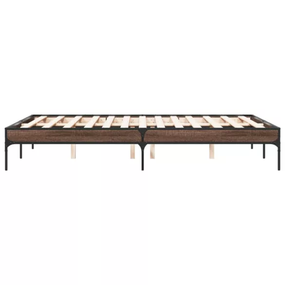 barna tölgyszínű szerelt fa és fém ágykeret 120 x 190 cm