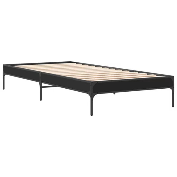 fekete szerelt fa és fém ágykeret 90 x 190 cm